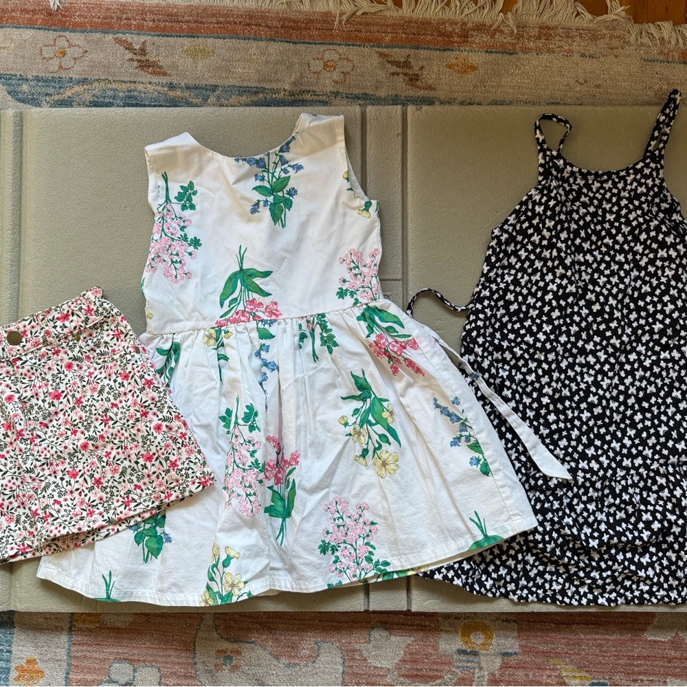 Girls 4T Bundle of 2 Dresses 1 Skirt Butterfly and Floral Designs